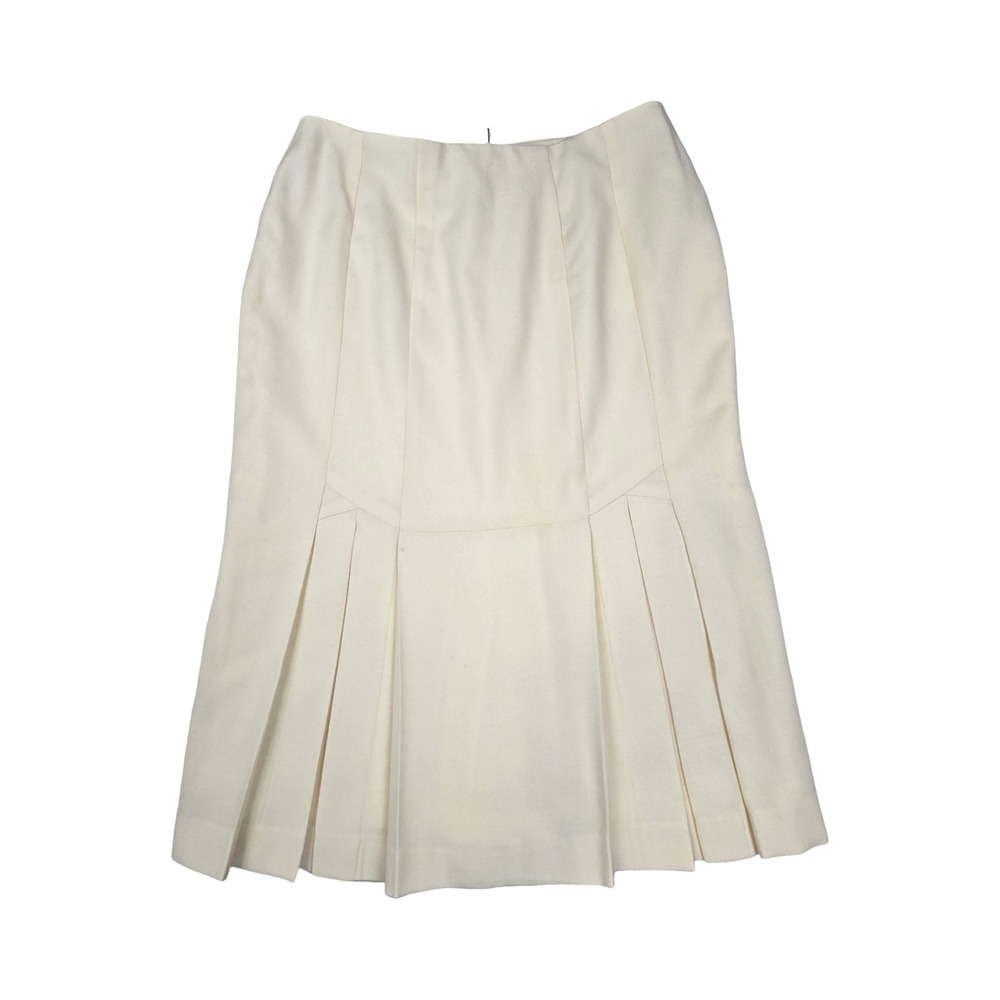 Mister Leonard Vintage 70s Pure Virgin Wool Pleated Midi Pencil Skirt Off White